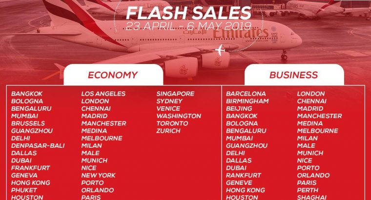 Atom Travel – Emirates Flash Sales with Atom Travel 23 April to 6 May 2019