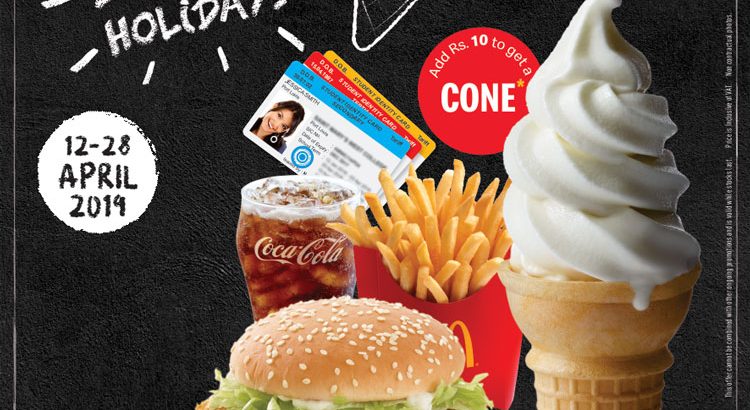 McDonald’s – Holiday offer – Get a FREE ICECREAM CONE  for an extra Rs 10 when you are buying any EVM or LVM