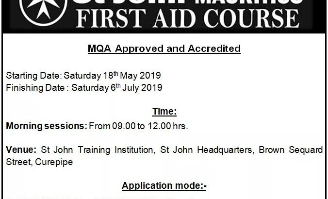 St John Mauritius – First Aid course May 2019