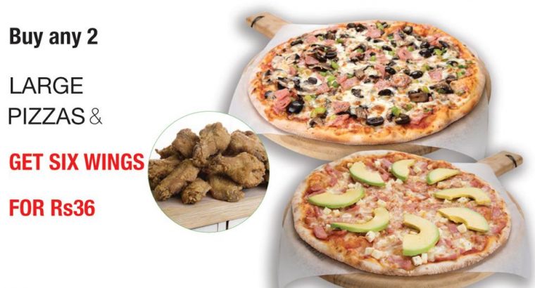 Pizza Burger Perfect Mauritius – Buy any 2 large pizzas and get 6 wings for Rs 36 only