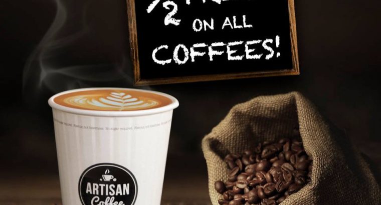 Artisan Coffee Mauritius – ½ price off on all it’s coffee-based beverages from the 25th until the 30th Nov