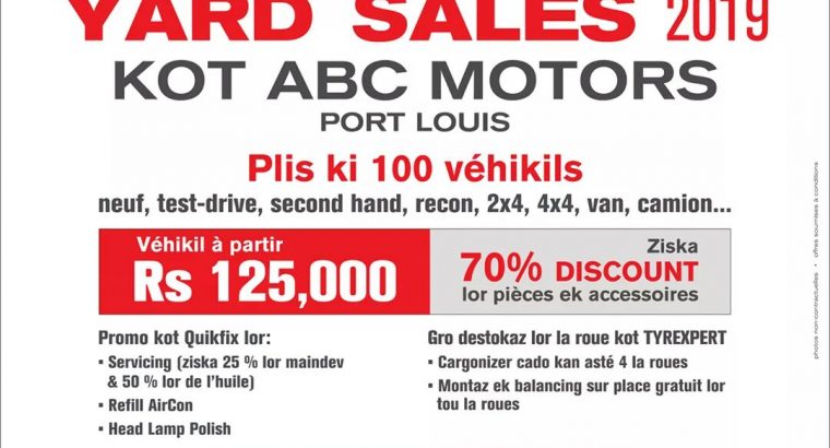 Abc motors – mega yard sale vehicle as from rs125000