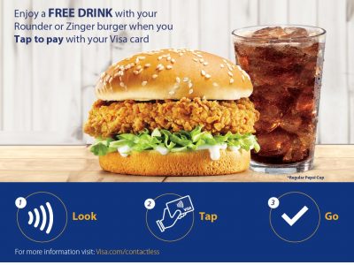 KFC – get 1 FREE regular Pepsi cup when you buy a Rounder or Zinger burger