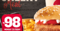 KFC Maurice – Rs 98. Burger Meal – Monday to Friday between 11h and 15h for only Rs. 98